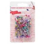Набор булавок английских с цветными головками 100 шт., на блистере, 3,5 см, сталь, пластик, арт НС-026