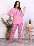 Пижама с брюками футер с начёсом, принт, сухая роза (790-2)