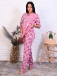 Пижама с брюками футер с начёсом, принт, сухая роза (790-2)