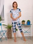 Пижама с бриджами, комбинированный бирюзово - синий (686-2)