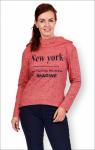 Толстовка с капюшоном, футер с лайкрой, принт New York, коралл (281-1)