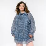 Блуза с бантом по горловине, шифон принт "теплый серый"