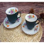 Кофейный набор 12 предметов "Цветочная фантазия" (6кружек 90мл+6блюдец), морская волна