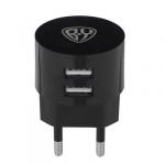 BY Сетевое зарядное устройство, 2xUSB, 2А, черный