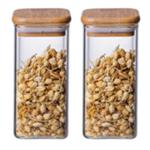 Банка для продуктов стеклянная 250мл "Хай-Тек" с бамбуковой крышкой, квадратная 6*10см