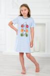 Ночная сорочка детская из кулирки с коротким рукавом Fruits&bikes голубой
