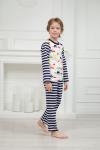 Пижама детская из джемпера и брюк без манжет из интерлока Сафари темно-синий полоса