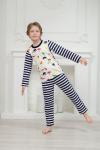 Пижама детская из джемпера и брюк без манжет из интерлока Сафари темно-синий полоса