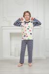 Пижама детская из джемпера и брюк без манжет из интерлока Сафари темно-синий полоса