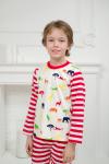 Пижама детская из джемпера и брюк без манжет из интерлока Сафари красный полоса