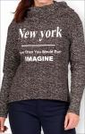 Толстовка с капюшоном, футер с лайкрой, принт "New York", темно-коричневый (281-6)