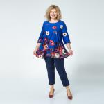 Комплект, трикотаж, блуза, брюки, васильковый