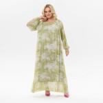 Платье длинное из шифона, мятное, принт "лилии"