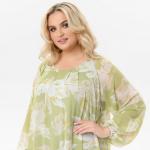 Платье длинное из шифона, мятное, принт "лилии"