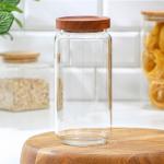 Банка стеклянная для хранения сыпучих продуктов Magistro Village, 900 мл, 9?19 см, с деревянной крышкой