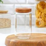 Банка стеклянная для хранения сыпучих продуктов Magistro Village, 700 мл, 9?15 см, с деревянной крышкой