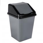 Ведро для мусора с подвижной крышкой 10л квадратное (серо/черный)