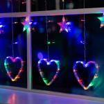 Гирлянда «Бахрома» 2.4 ? 0.9 м с насадками «Сердце», IP20, прозрачная нить, 186 LED, свечение мульти, 8 режимов, 220 В