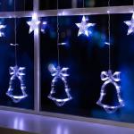 Гирлянда «Бахрома» 2.4 ? 0.9 м с насадками «Колокольчики», IP20, прозрачная нить, 138 LED, свечение белое, 8 режимов, 220 В