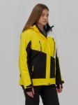 Горнолыжная куртка женская зимняя желтого цвета 7081J