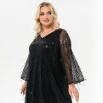 Платье вечернее, А-силуэта, расшитое пайетками, черное