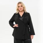 Жакет с запАхом и атласной отделкой, черный