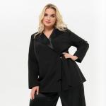 Жакет с запАхом и атласной отделкой, черный