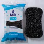 *Губка для тела банная поролоновая двухслойная мягкая/жесткая RILLY DUO, цвет черный, 15.5*9.5*5