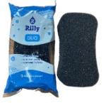 *Губка для тела банная поролоновая двухслойная мягкая/жесткая RILLY DUO, цвет черный, 15.5*9.5*5