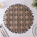 Салфетка сервировочная на стол Доляна «Сафари», d=38 см, бежевая с чёрным рисунком