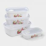 Контейнеры для еды с клапаном Доляна «Розы», набор 4 шт: 400 мл, 650 мл, 1 л, 1,5 л, пластик, белые