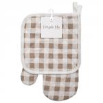 *Набор для кухни 2 предмета (рукавичка-прихватка, прихватка), рогожка, 100% хлопок, 'Клетка виши бежевый'