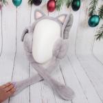 Наушники меховые с двигающимися ушками Salon Teplo, кошечка, цвет серый топаз, ( подвес Ultramarine)