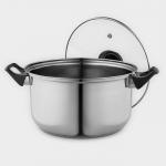 Кастрюля Доляна «Чёрная ночь», 3 л, с крышкой, капсульное дно, нержавеющая сталь