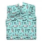 КПБ 'Традиция' 1,5 спальный, поплин, 100% хлопок, пл. 118 гр./кв.м., 'Йога кошки основа' Пододеяльник 146*217, простыня 150*217, наволочка 70*70 (2 шт.)