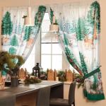 Комплект штор для кухни с подхватами «Новогодний лес» 145?180 см - 2 штуки, габардин