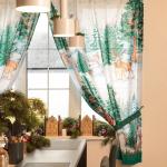 Комплект штор для кухни с подхватами «Новогодний лес» 145?180 см - 2 штуки, габардин