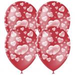 Воздушные шары,  25шт., М12/30см, ПатиБум Cherry Red Сердца, пастель, растровый рисунок, 4690296040932
