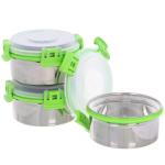 Набор Ланч-бокс 3шт 10*6см из нержавеющей стали с пластиковой крышкой в чехле