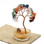 Дерево счастья из камней самоцветов в горшочке с кристаллами 85*85*115мм