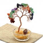 Дерево счастья из камней самоцветов в горшочке с кристаллами 85*85*115мм