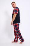 Пижама мужская из футболки с коротким рукавом и брюк из кулирки Макс красная клетка