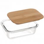 Контейнер стеклянный 400мл Хай-Тек прямоугольный с бамбуковой крышкой