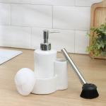 Дозатор для моющего средства Доляна «Милитари», 370 мл, с губкой и щёткой, белый