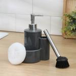 Дозатор для моющего средства Доляна «Милитари», 370 мл, с губкой и щёткой, серый