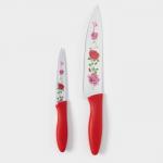 Набор кухонных принадлежностей Доляна «Нарцисс», 3 предмета: 2 ножа с антиналипающим покрытием, лезвие 12 см, овощечистка, 20?4 см, красный