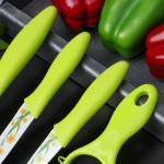 Набор кухонных принадлежностей Доляна, 4 предмета: 3 ножа с антиналипающим покрытием, лезвие 8.5 см, 12 см, 20 см, овощечистка, зелёный