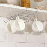 Держатель для кружек подвесной Доляна, на 8 предметов, 27.5?20?7.5 см, на толщину полки 3.5 см, хромированный