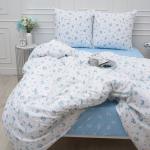 КПБ 'Традиция' 2,0 спальный с европростыней поплин, 100% хлопок, пл. 110 гр./кв.м., 'Мильфлёр (голубой) ВБ' Пододеяльник 177*217, простыня 240*217, наволочка 70*70 (2 шт.)