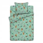 *КПБ 'ДайПоспать' 1,5 спальный с 1 наволочкой 70х70, бязь, 100 % хлопок, пл. 125 гр./кв.м. 'Сафари мята' Пододеяльник 146х217-1 шт, простыня 150х217 -1шт, наволочка 70 х 70 -1 шт.
